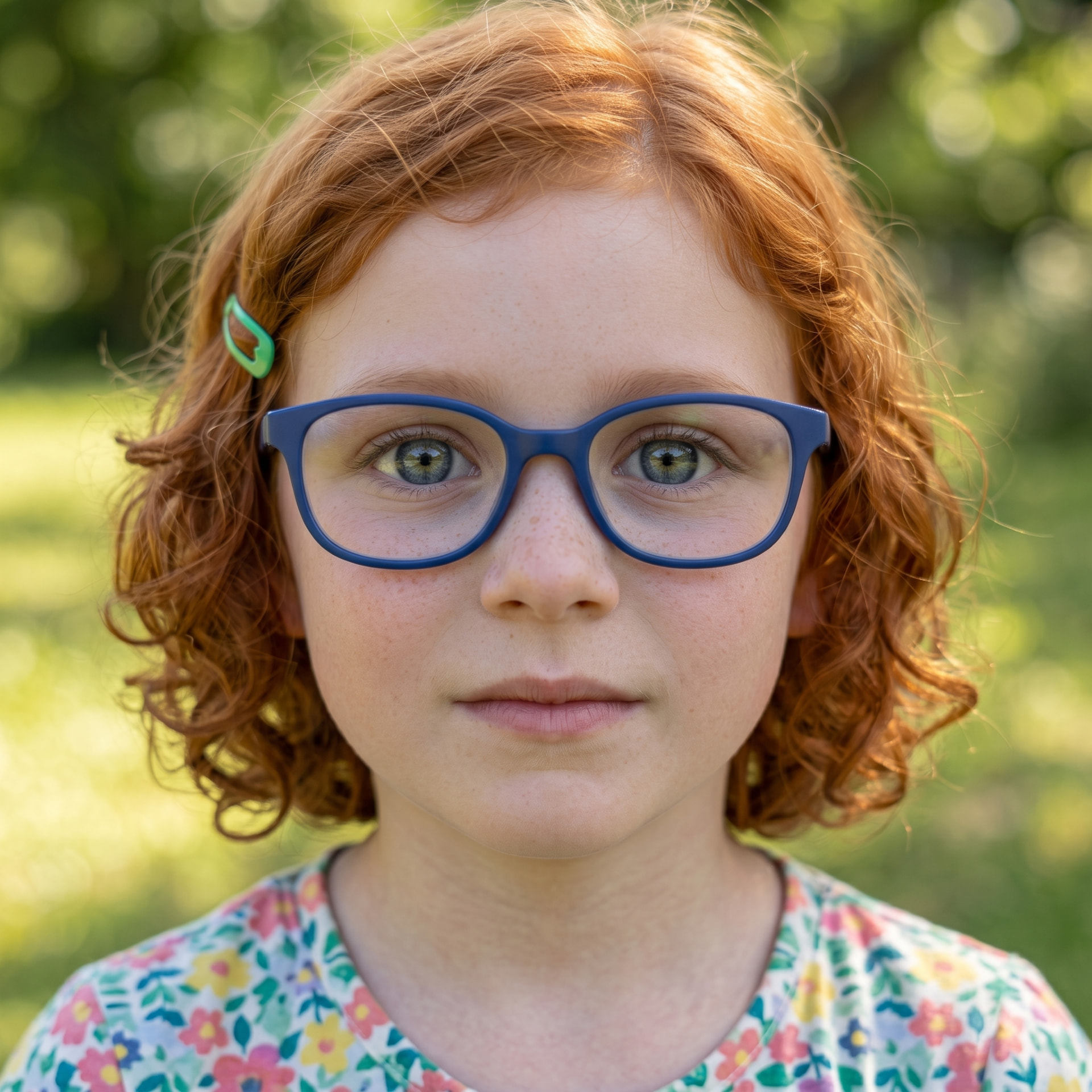 Photo of a girl with red hair and glasses