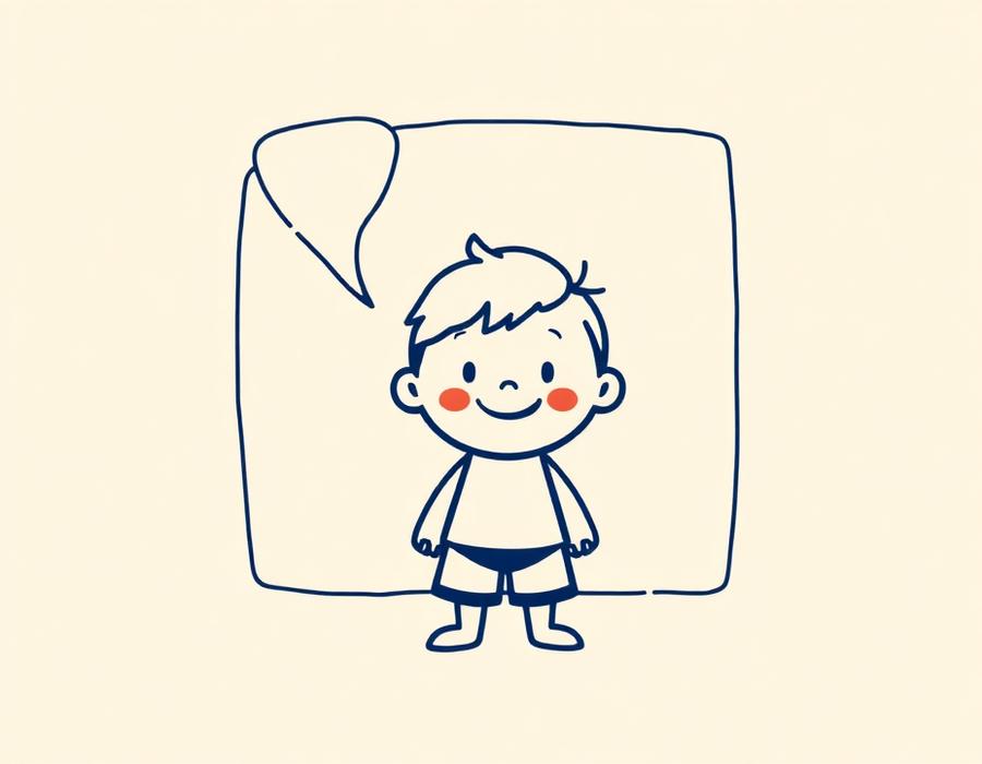 A smiling child character inside a comic panel with a speech bubble